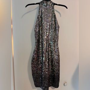 Guess Silver Sequin mini sexy halter bodycon dress